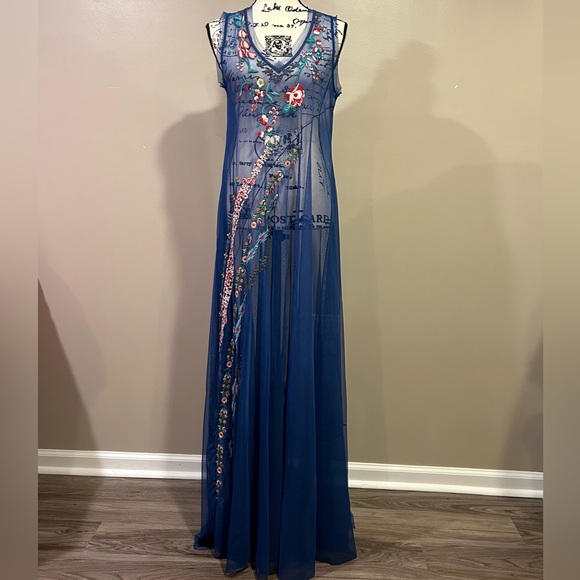 Johnny Was Johnny Was Mazzy Bias Slip Dress Blue Dream - Picture 10 of 16